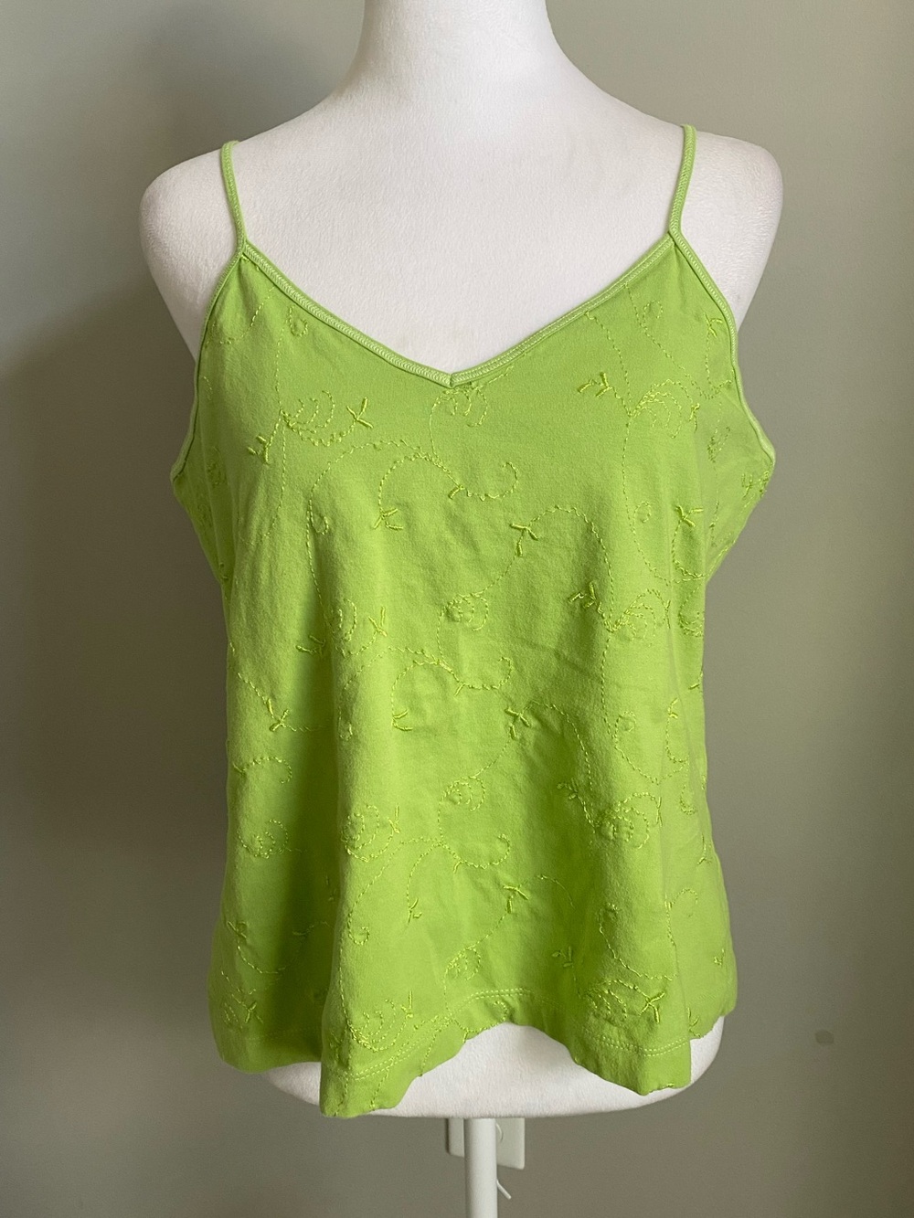 Coldwater Creek Lime Green Embroidered Spaghetti Strap Camisole